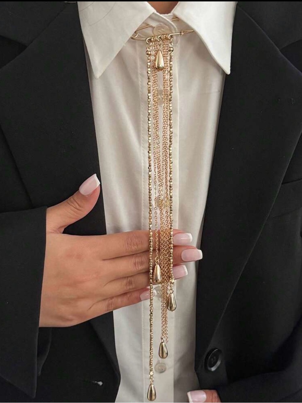 Gold -Chain Safety Pin Brooch pendant